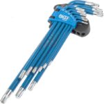 Set 9 chei Torx tip L extra lungi magnetice + cap cu gaura BGS