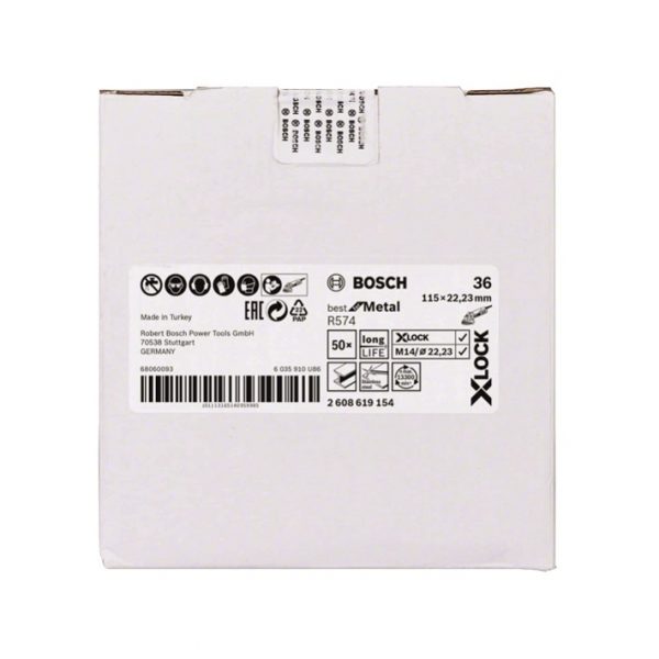 Disc de slefuit cu fibre BOSCH X-LOCK, Ø 115 mm, G 36, R574, Best for Metal, 50 buc - imagine 2