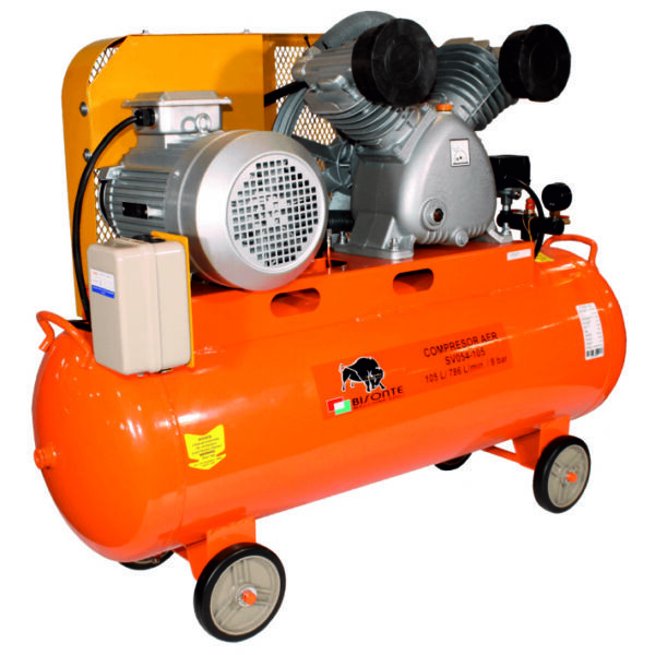 Compresor electric BISONTE SV054-105, cu ulei si transmisie prin curea