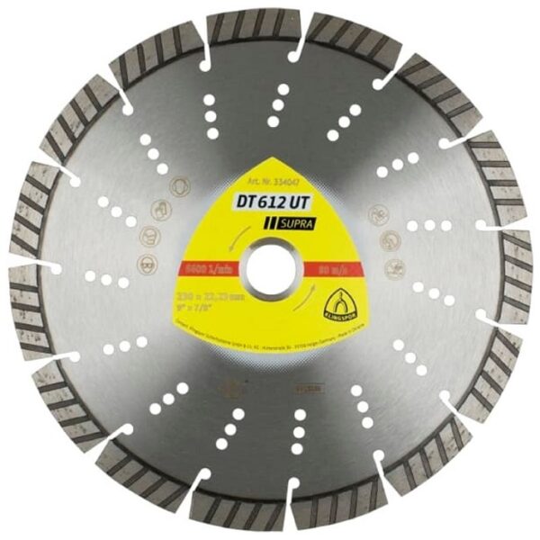 Disc diamantat DT612UT Supra KLINGSPOR, segmentat, pentru polizoare unghiulare, 125x2.4x22.23, 9ST, 12 mm