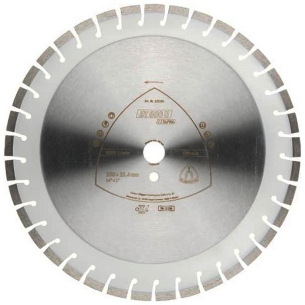 Disc diamantat de debitat, mare, DT600U Supra KLINGSPOR, segmentat, 450x3.6x25.4 mm, 48K, 10 mm