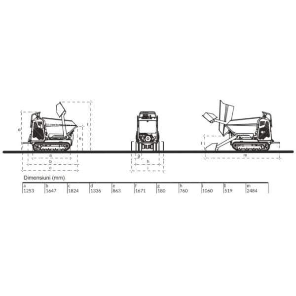 Mini-Dumper Imer Taurus 700 HT CPE-11AE, motor Honda GX390, benzina, demaraj electric, cu bena de incarcare si ecartament reglabil, descarcare la inaltime "hi-tip"