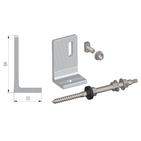 Set clema L fixare sina panou solar pentru acoperis tabla cu bolt M8x25mm - imagine 3