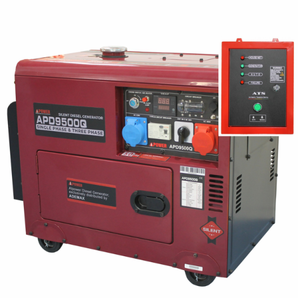 Generator de curent insonorizat AiPower APD9500Q putere maxima 6,5kW 230400V Diesel ATS inclus (1)